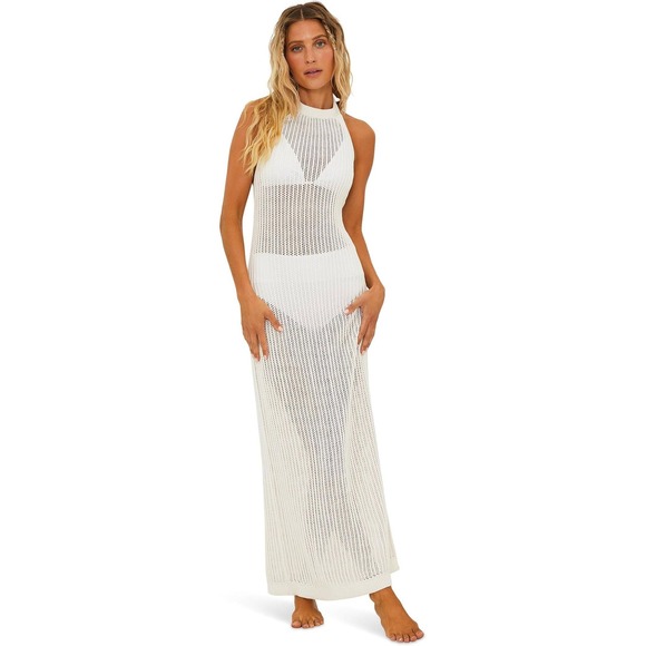 Beach Riot Dresses & Skirts - Beach Riot Romee Maxi Dress Womens Medium Cream Halter Neck Open Knit Cotton
